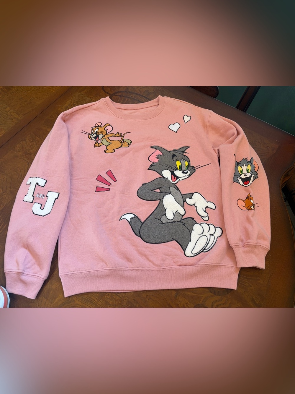 Pink Tom & Jerry Graphic Kids Sweatshirt